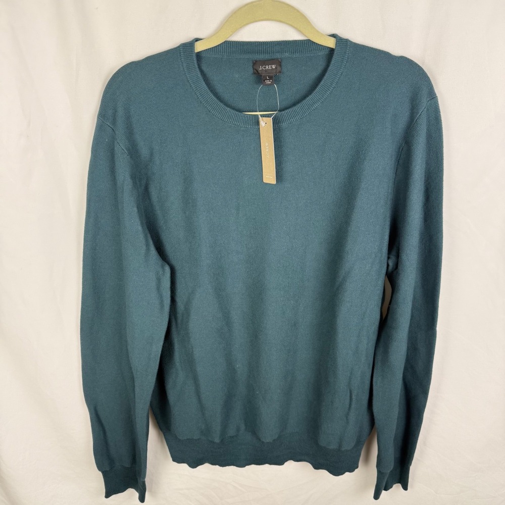 NEW J. Crew Men's Cotton Crewneck Teal Blue Basketweave Sweater Preppy Large